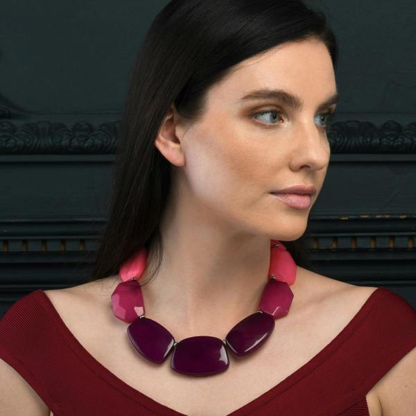 Zavana Chunky Purple and Pink Statement Necklace for Women