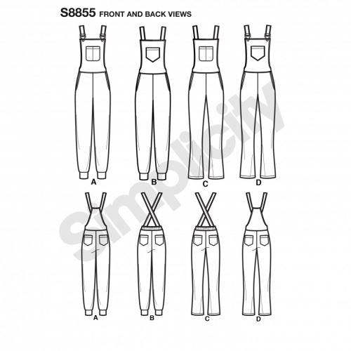 Simplicity Sewing Pattern 8855, Dungarees for Women, H5 (6-8-10-12-14) - Intermediate