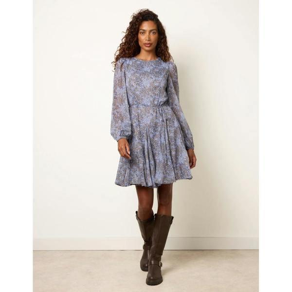 Blue Vanilla Tie Waist Godet Mini Dress