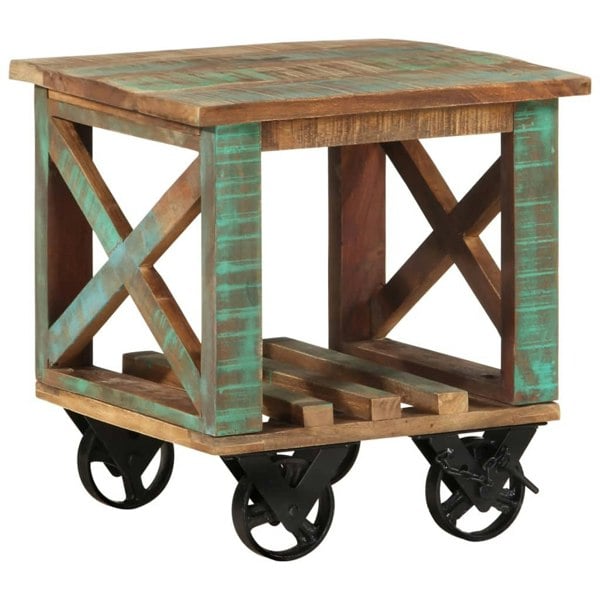 Berkfield Side Table with Wheels 40x40x42 cm Solid Wood Reclaimed