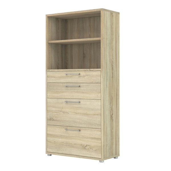 Furniture To Go Prima Bookcase 1 Shelf with 2 Drawers 2 File Drawers in Oak
