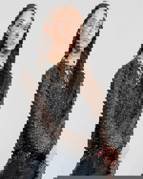 Great Plains Scatter Floral Neck Tie Womens Shirt