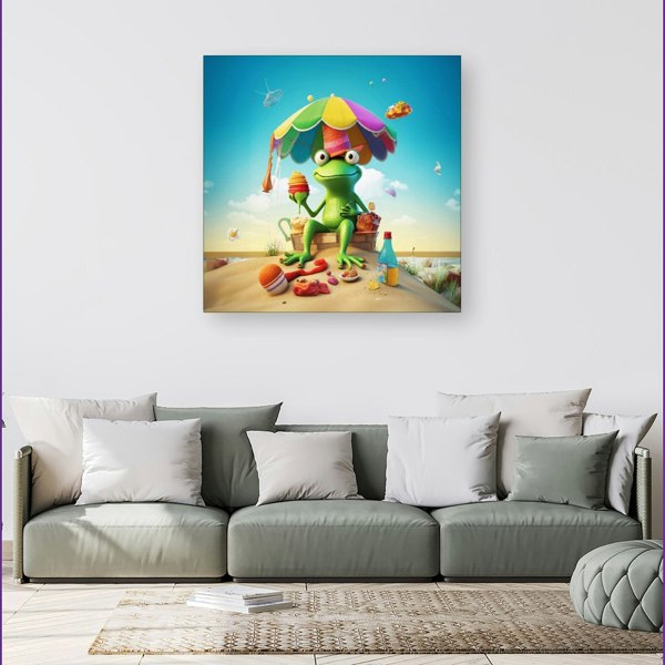 Warren Reed Frog On A Beach Holiday Canvas