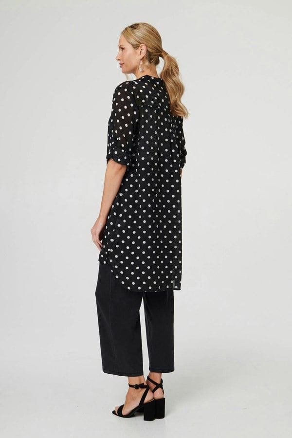 Black | Polka Dot Print Long Sleeve Tunic Shirt
