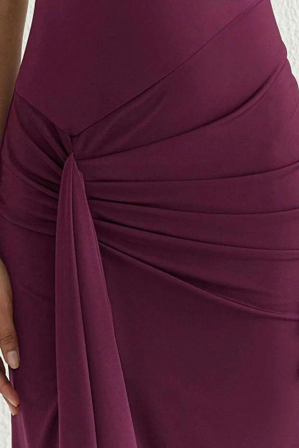 WOVCOR Fitted Adjustable Back Lace-Up Lined Knitted Dress