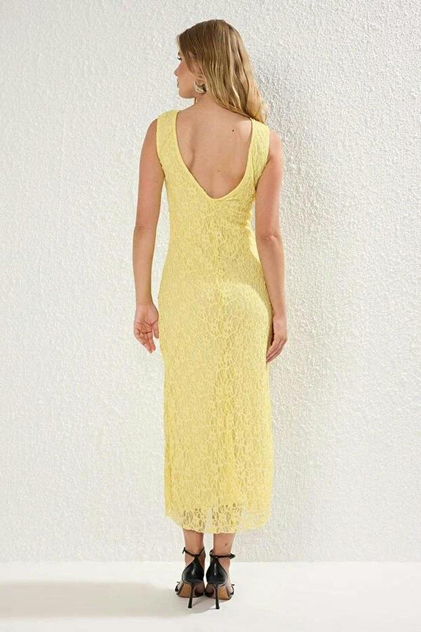 WOVCOR Lace Bodycon Backless Stretchy Knit Dress