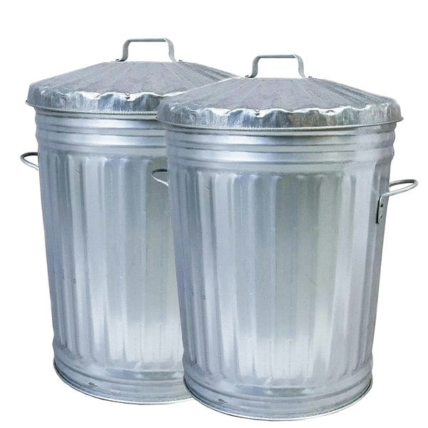 1 x 90L Galvanised Metal Home Kitchen Storage Rubbish Bin With Lid & Handles