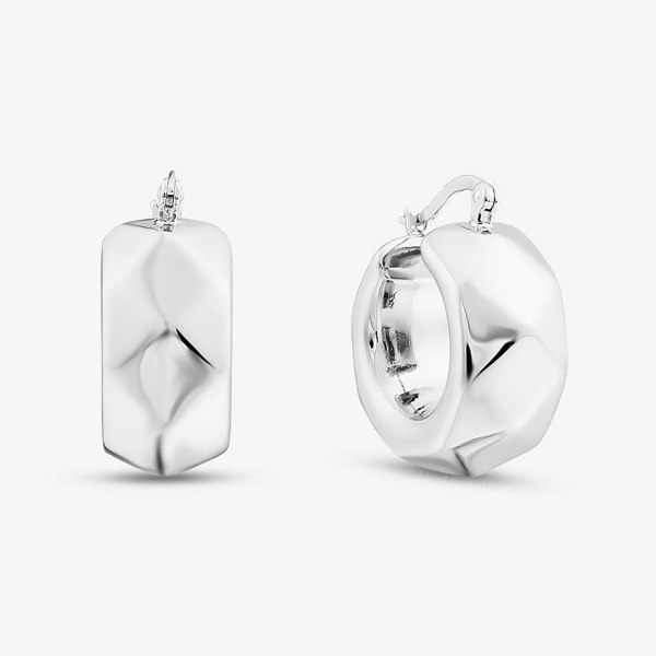 T. H. Baker Sterling Silver Rhodium Plated Electroform Faceted Creole Earrings 8.52.0002