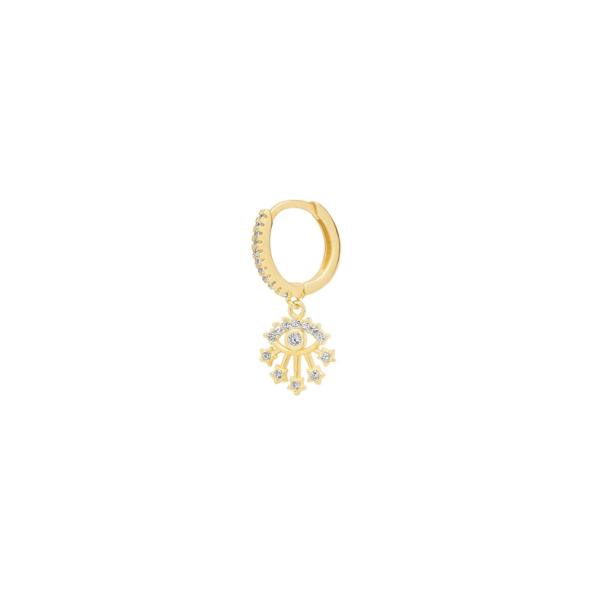 Spero London Fine 14ct Solid Gold Evil Eye Drop Single Earring
