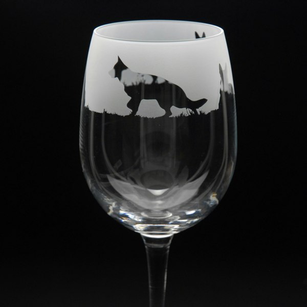 Glyptic Glass Art German Shepherd Dog Crystal Wine Glass - Hand Etched/Engraved Gift