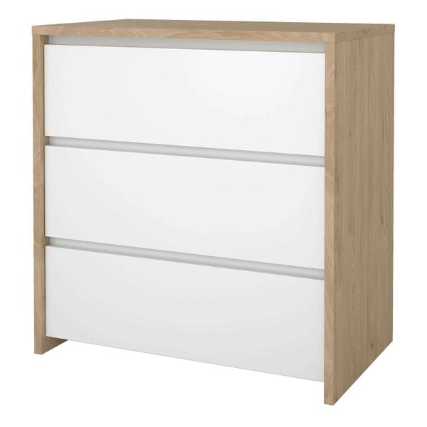 Wyld Haus Salzburg White and Natural Oak Effect Wood Chest 3 Drawers