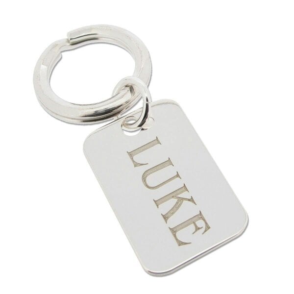 Christopher James of London Sterling Silver Name Rectangle Keyring With Optional Engraving