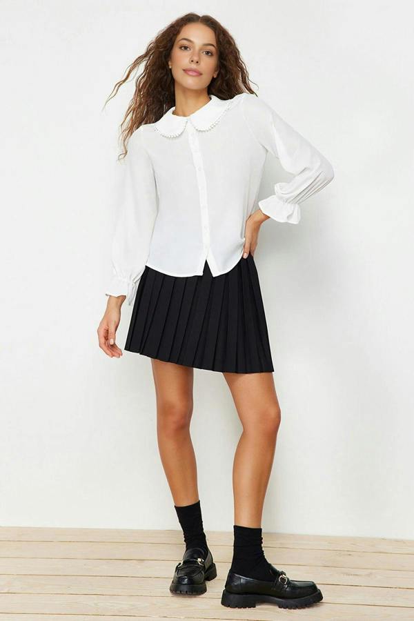 WOVCOR Baby Collar Woven Shirt with Balloon Sleeve