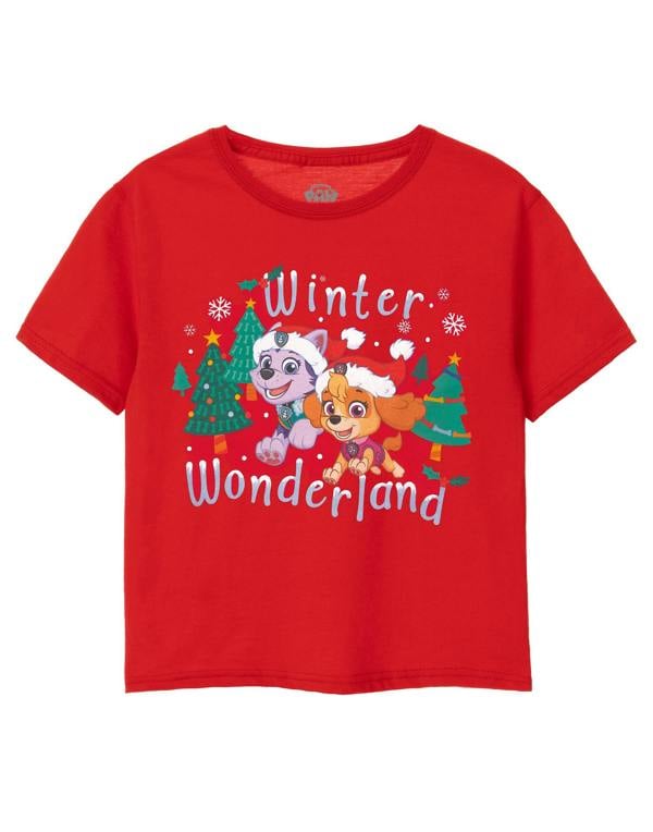 Paw Patrol Girls Red Winter Wonderland Short Sleeved T-Shirt
