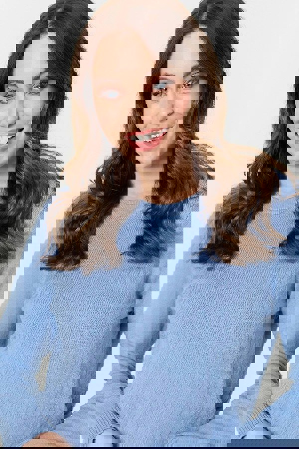 Blue | Textured Knitted Long Sleeve Jumper
