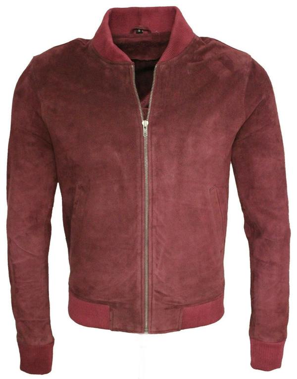 Infinity Leather Mens Varsity Soft Suede Leather Bomber Jacket