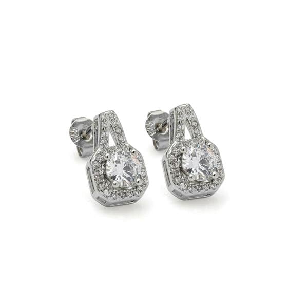 Say It With Cushion Cut Drop Halo Earrings - Silver