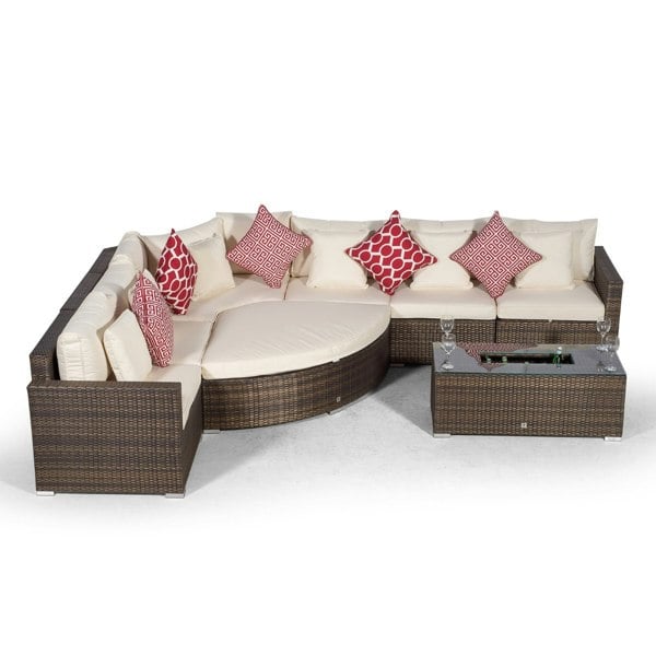 Giardino Santorini L Shape Modular 6 Seat Rattan Corner Sofa Set With Large Drinks Cooler Coffee Table & Daybed Ottoman
