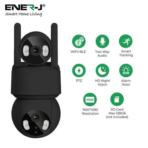 ENER-J Smart Wi-Fi Dual Lens Outdoor Dome IP Camera - Black Housing, IP65