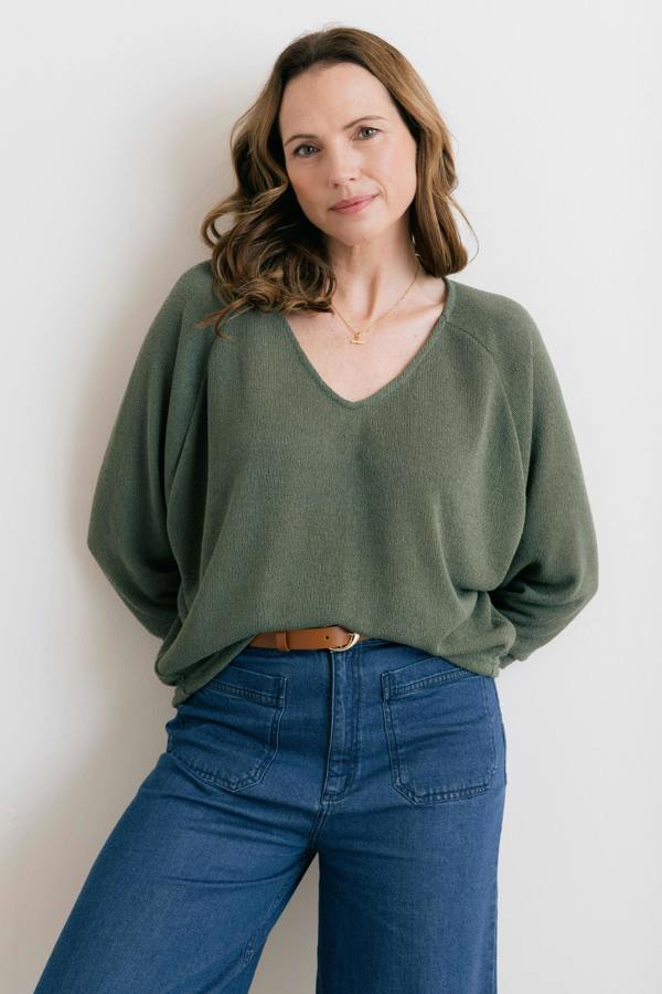 Lily & Me Rewilding Batwing Jumper Laurel Green