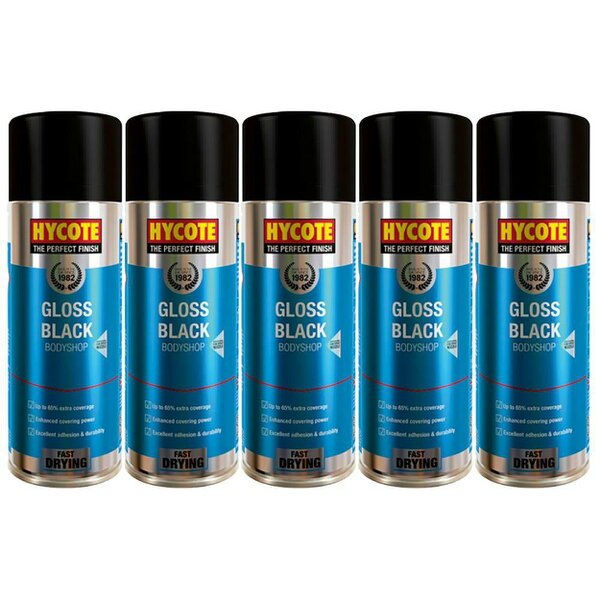 Hycote 5X Hycote Bodyshop Gloss Black Spray Paint 400ml