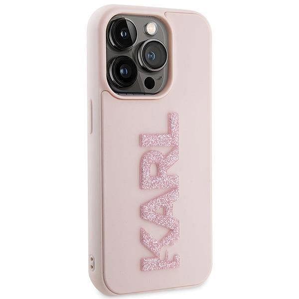 Karl Lagerfeld 3D Rubber Glitter Logo Case for iphone 15 Pro 6.1" Pink - KLHCP15L3DMBKCP