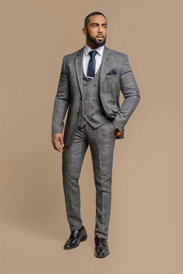 House of Cavani Power Grey Tweed Slim Fit Blazer