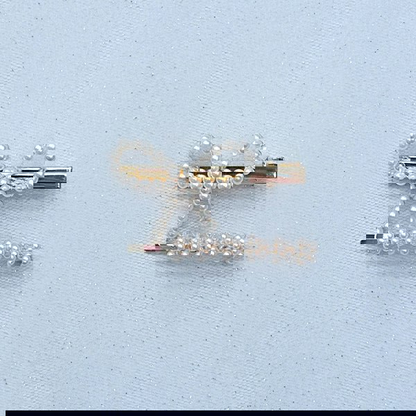 Pearl Hair Clips Set Bow Hair Grip Set of 2 Alligator Clip