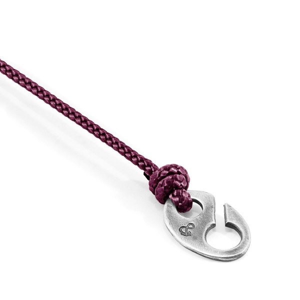 Anchor & Crew Aubergine Purple  Windsor Silver and Rope Bracelet 