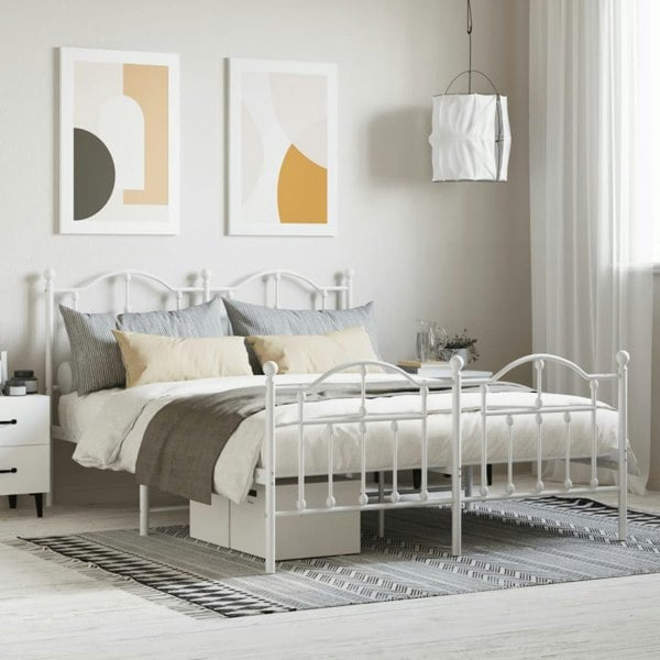 Berkfield Metal Bed Frame with Headboard and Footboard White 135x190 cm
