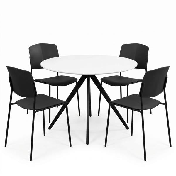 Core Products Aspen Dining Set - White Round Table & 4 Academy Dining Chairs