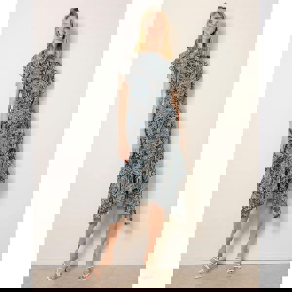 Blue Vanilla Paisley Print Angel Sleeve Asymmetric Midi Dress