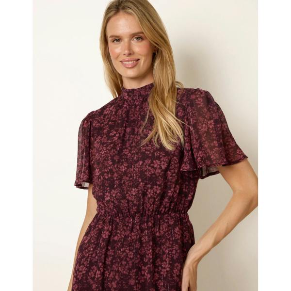 Blue Vanilla High Neck Floral Metallic Mini Dress