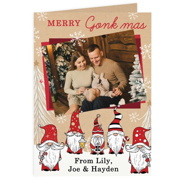 Personalised Memento Company Personalised Photo Upload Pack of 10 Gonk Christmas Cards