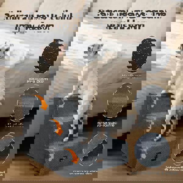 Skylos Dog Steps Pet Stairs Ramp 3 Step for High Bed Sofa Memory Foam Washable