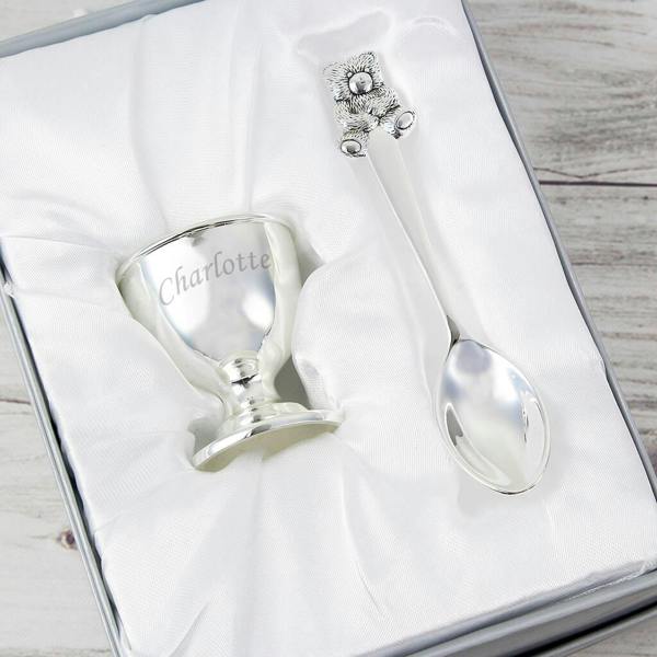 Personalised Silver Egg Cup And Spoon - lifestyle shot