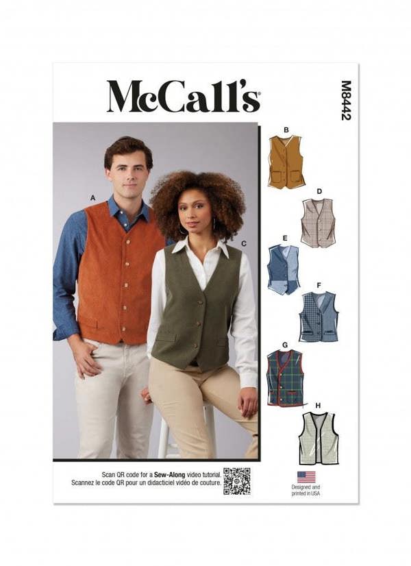 McCalls 8442 Paper Sewing Pattern – Men's & Women's Waistcoat, Size XS-XL, Easy
