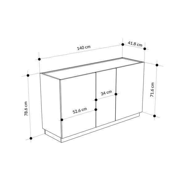 Decortie Sideboard Cabinet 3 Soft-Close Handleless Doors Storage Unit, 4 Compartments for Living & Dining, Whiskey Oak,Travertine