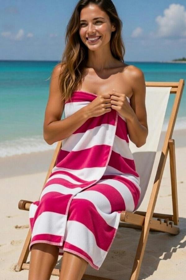 Dyzi Wavy Stripe Cotton Beach Towel Soft Absorbent Quick Dry 70x152cm