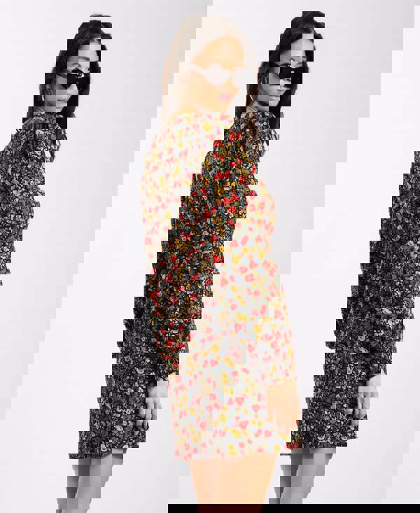 Red Floral Long_Sleeves Mini Dress side