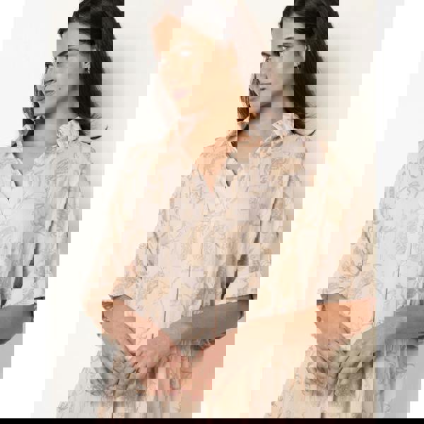 Blue Vanilla Tunic Style Button Front Dress With Paisley Embroidery