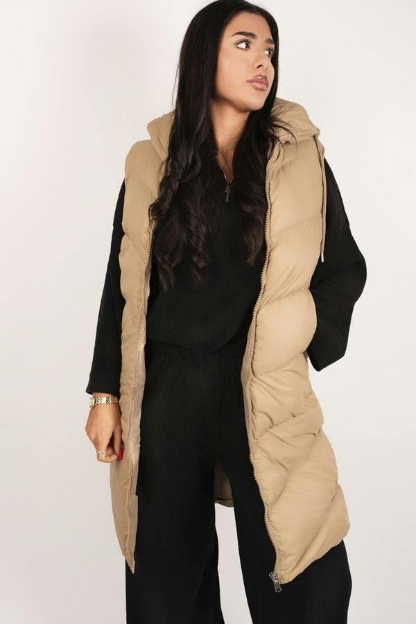 Naloria Longline Hooded Puffer Gilet - Mocha