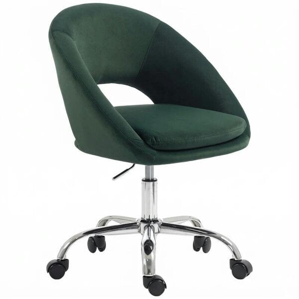 Velvet Desk Chair, Modern Office Chair with Height-Adjustable, Wheels, for Home Study Bedroom, Dark Green