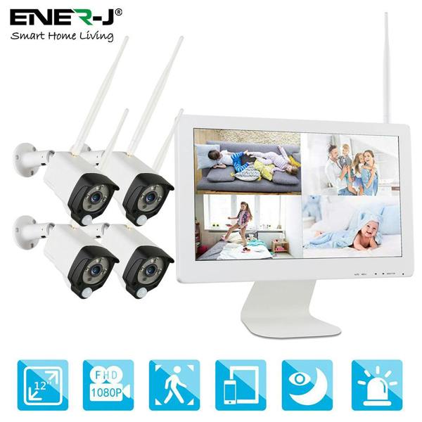ENER-J 8CH Wireless CCTV Kit with 15.6" FHD IPS Monitor, 1TB HDD, 1080P Outdoor Cameras, Audio & PIR Motion Detection, Plug & Play Security System