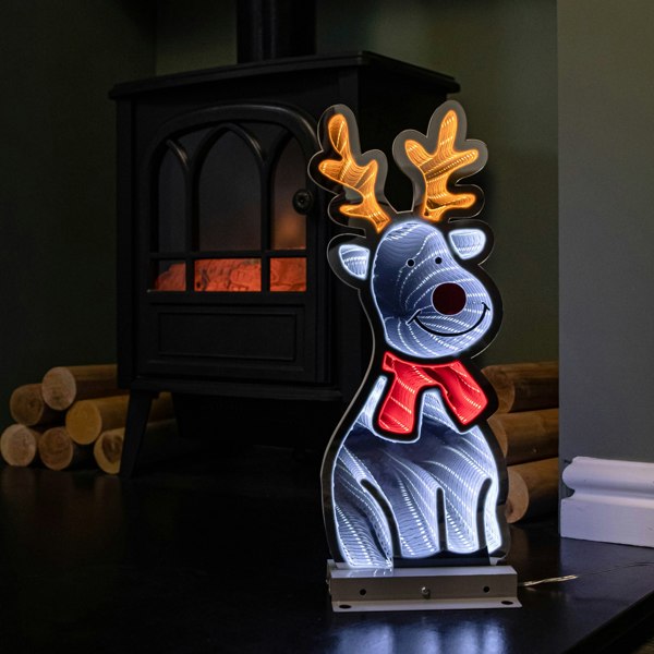 Samuel Alexander 40cm Infinity Standing Christmas Reindeer with Metal Base, White and Red LEDs