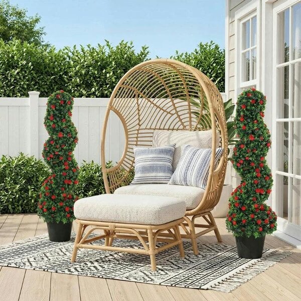 Decorative Artificial Plants Set of 2, UV Resistant Fake Plants in Pot for Indoor Outdoor Decor, 90cm, Red