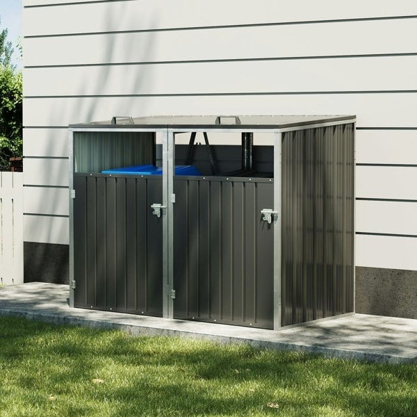 Metal Outdoor Bin Shed for 1/2/3/4 Trash Bins Living and Home Charcoal Black DoubleBin 