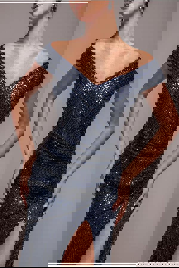 Bardot Sequin Pleated Maxi Dress - Navy DR3643A