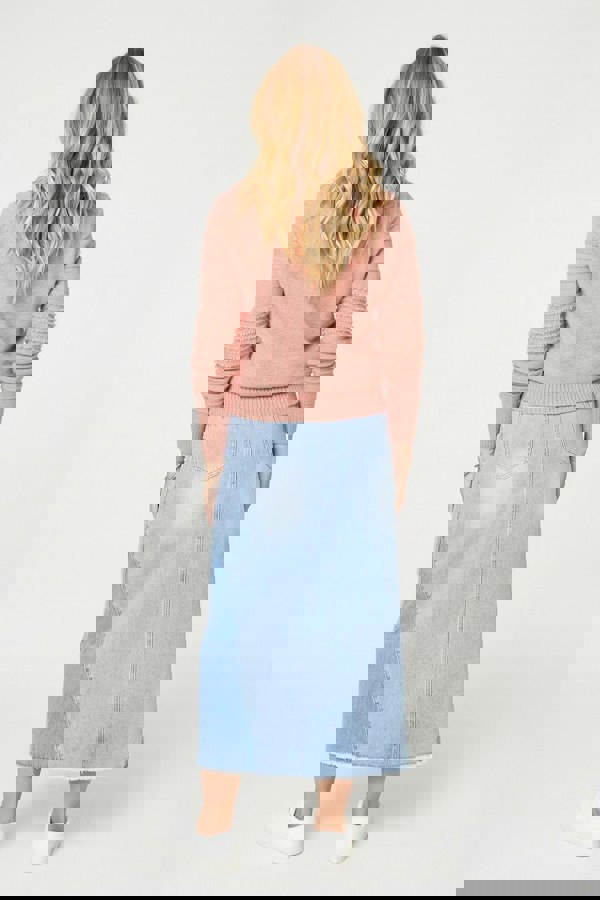 Pink | Striped Long Sleeve Textured Knit Jumper
