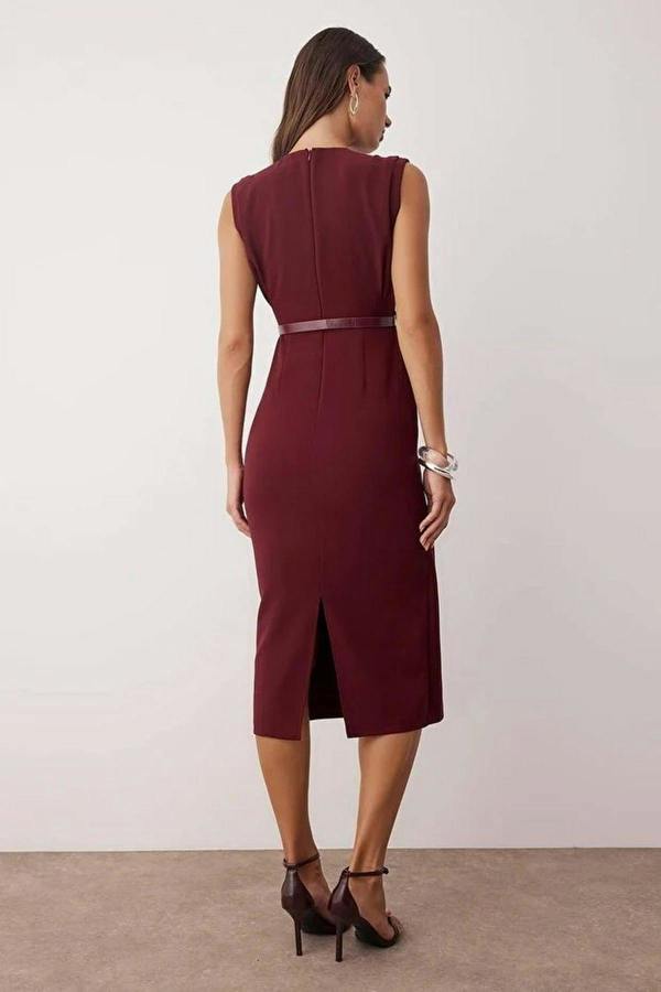 WOVCOR Belt Detailed Woven Midi Dress